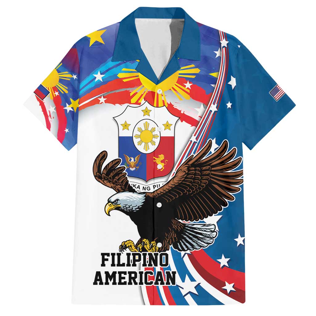 Personalized Filipino-American Family Matching Tank Maxi Dress and Hawaiian Shirt The Eight-Rayed Sun with Bald Eagle LT9 Dad's Shirt - Short Sleeve Blue - Polynesian Pride