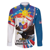 Personalized Filipino-American Family Matching Tank Maxi Dress and Hawaiian Shirt The Eight-Rayed Sun with Bald Eagle LT9 Dad's Shirt - Long Sleeve Blue - Polynesian Pride
