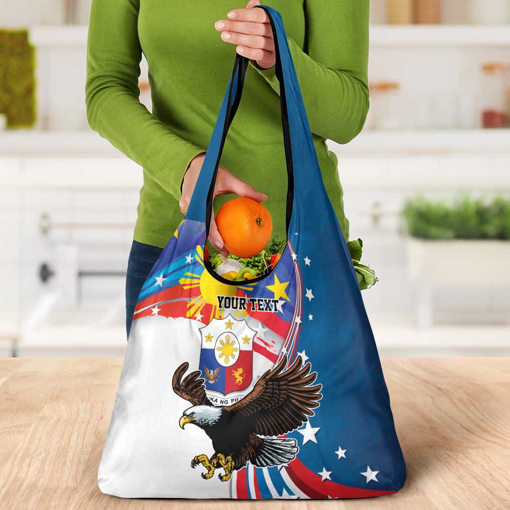 Personalized Filipino-American Grocery Bag The Eight-Rayed Sun with Bald Eagle LT9 - Polynesian Pride