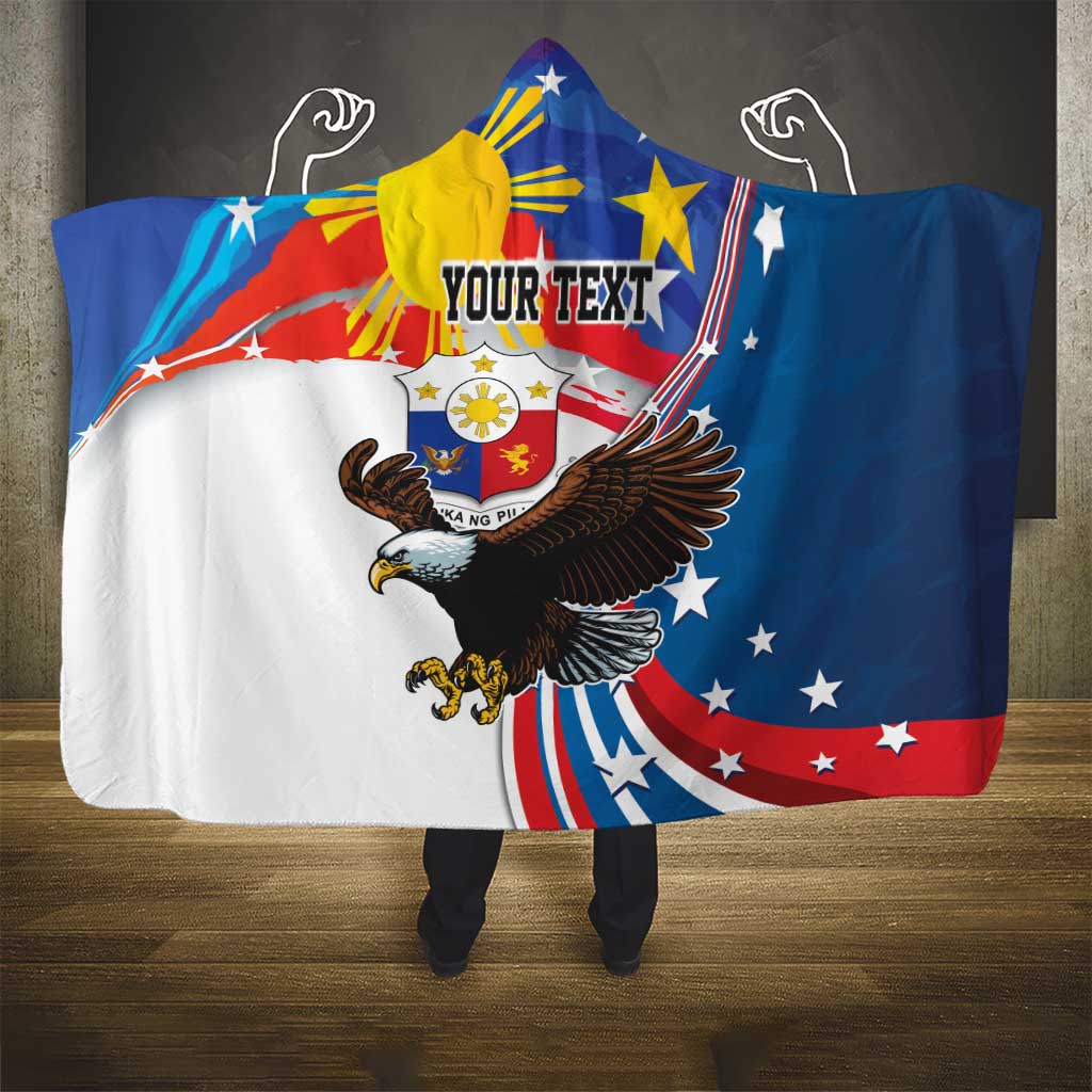 Personalized Filipino-American Hooded Blanket The Eight-Rayed Sun with Bald Eagle LT9 - Polynesian Pride
