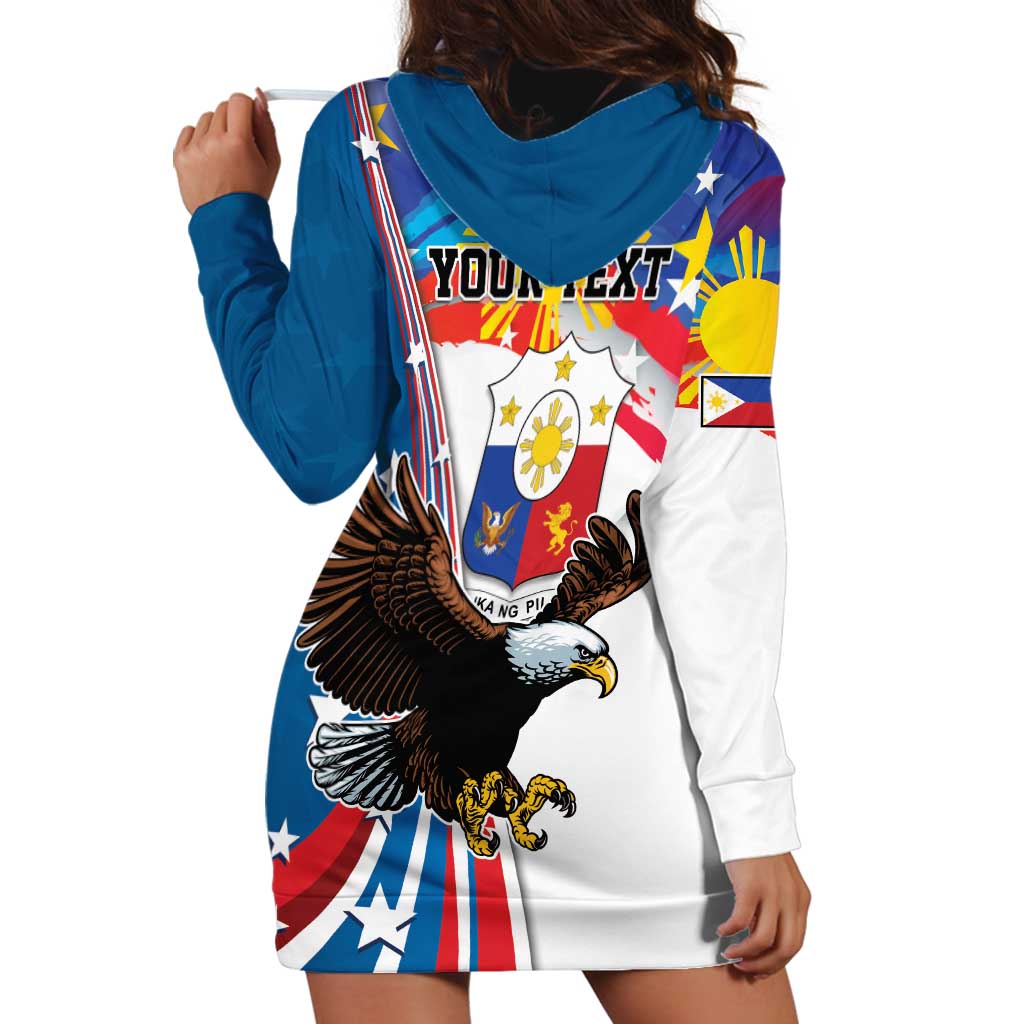 Personalized Filipino-American Hoodie Dress The Eight-Rayed Sun with Bald Eagle LT9 - Polynesian Pride