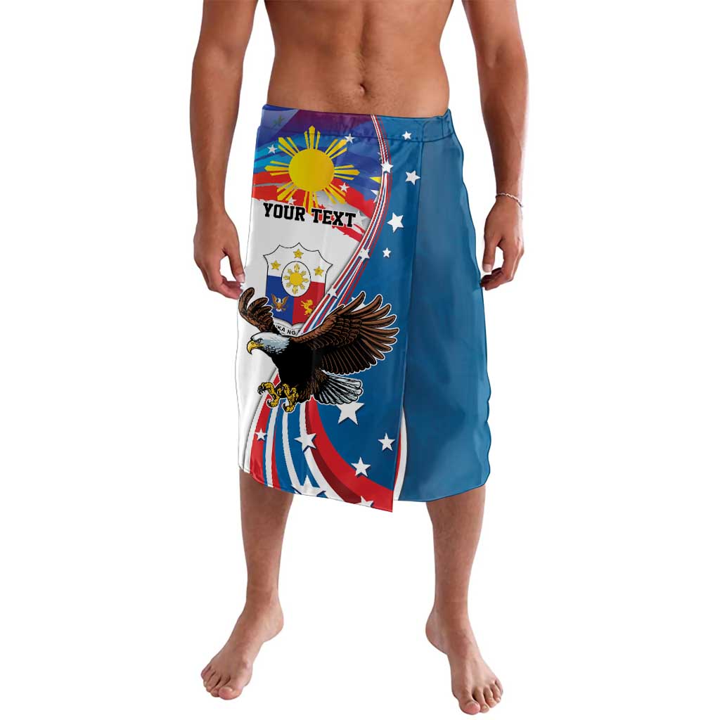 Personalized Filipino-American Lavalava The Eight-Rayed Sun with Bald Eagle LT9 Blue - Polynesian Pride