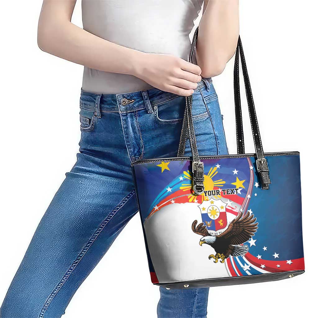 Personalized Filipino-American Leather Tote Bag The Eight-Rayed Sun with Bald Eagle LT9 - Polynesian Pride