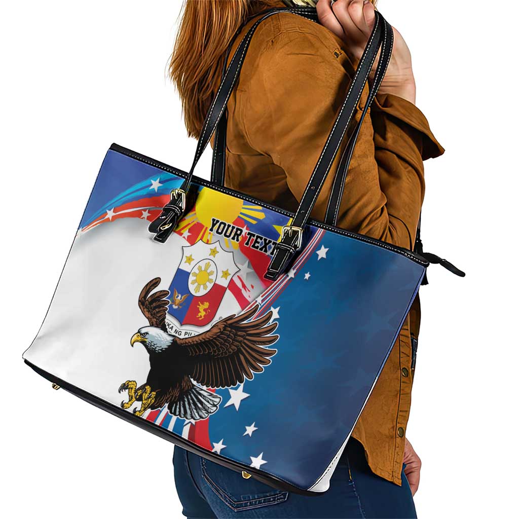 Personalized Filipino-American Leather Tote Bag The Eight-Rayed Sun with Bald Eagle LT9 - Polynesian Pride