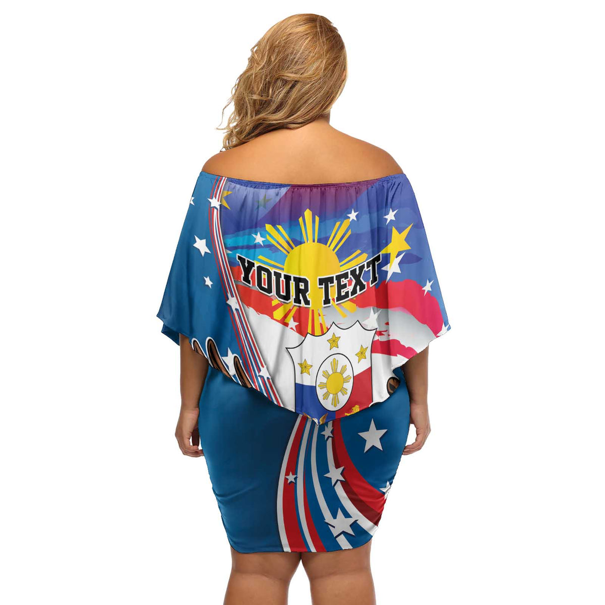 Personalized Filipino-American Off Shoulder Short Dress The Eight-Rayed Sun with Bald Eagle LT9 - Polynesian Pride