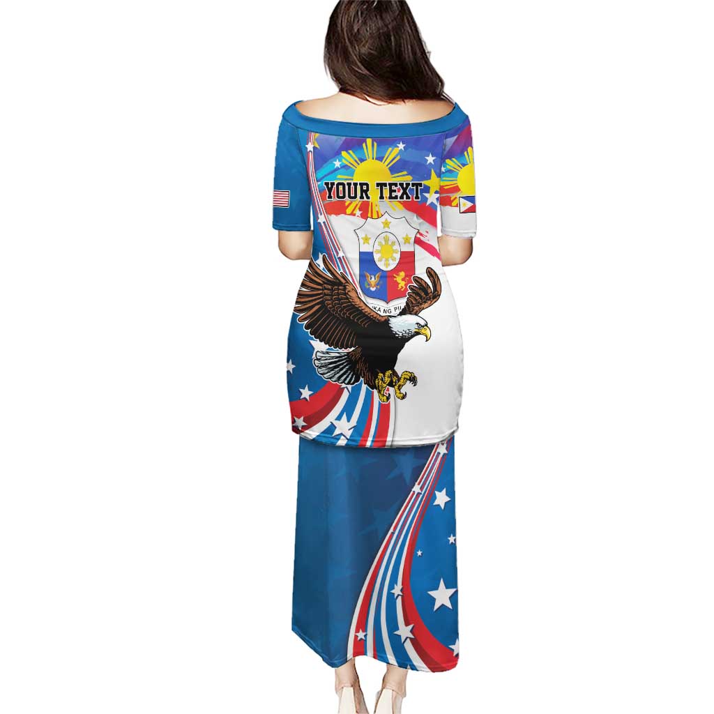 Personalized Filipino-American Puletasi The Eight-Rayed Sun with Bald Eagle LT9 - Polynesian Pride