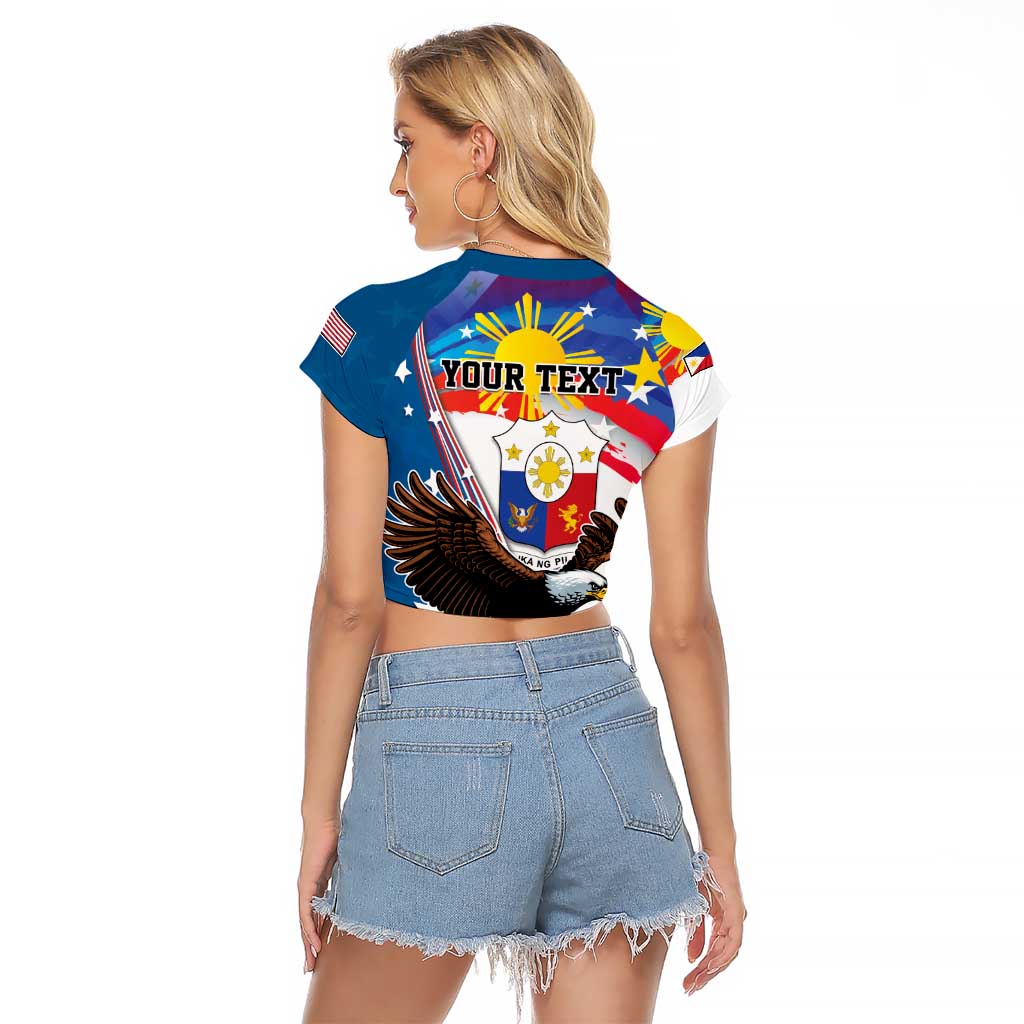 Personalized Filipino-American Raglan Cropped T Shirt The Eight-Rayed Sun with Bald Eagle LT9 - Polynesian Pride