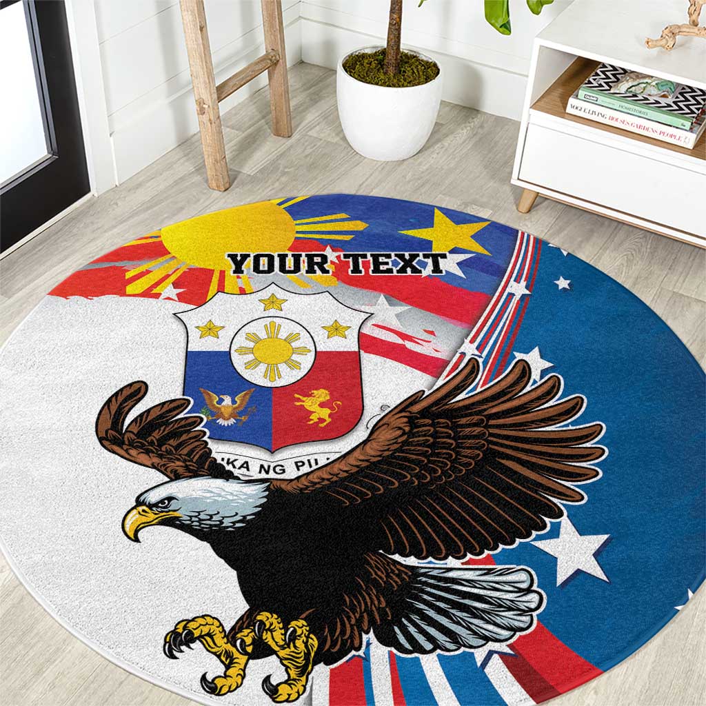 Personalized Filipino-American Round Carpet The Eight-Rayed Sun with Bald Eagle