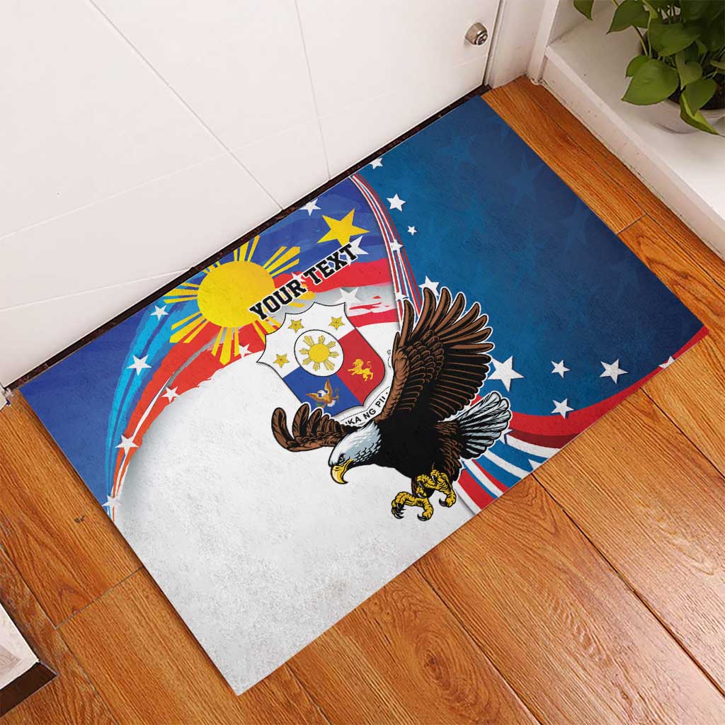 Personalized Filipino-American Rubber Doormat The Eight-Rayed Sun with Bald Eagle LT9 - Polynesian Pride
