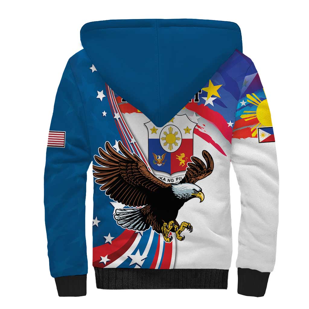 Personalized Filipino-American Sherpa Hoodie The Eight-Rayed Sun with Bald Eagle LT9 - Polynesian Pride