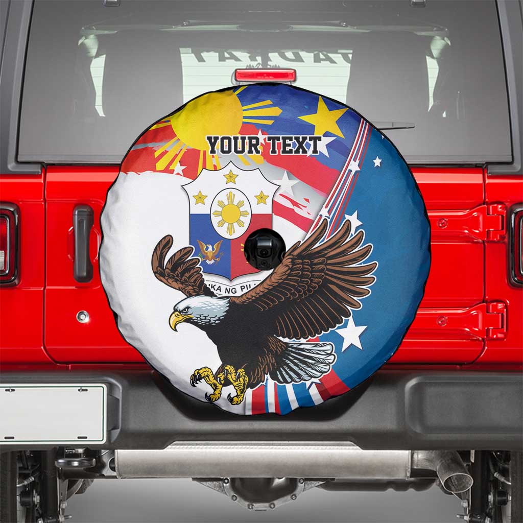 Personalized Filipino-American Spare Tire Cover The Eight-Rayed Sun with Bald Eagle LT9 - Polynesian Pride