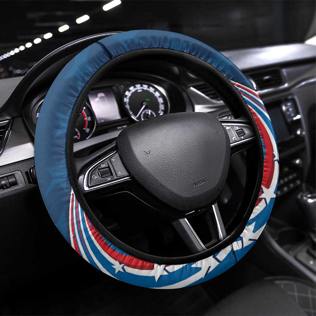 Filipino-American Steering Wheel Cover The Eight-Rayed Sun with Bald Eagle LT9 Universal Fit Blue - Polynesian Pride