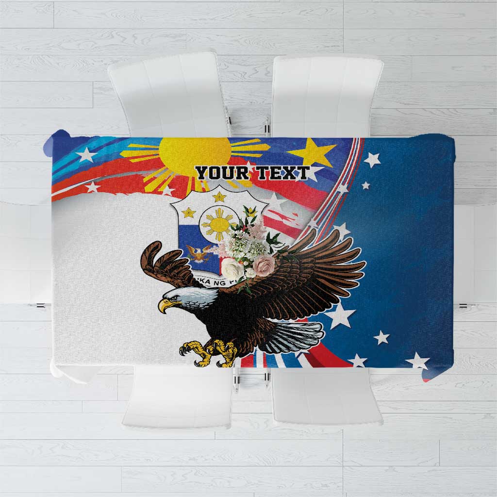 Personalized Filipino-American Tablecloth The Eight-Rayed Sun with Bald Eagle LT9 Blue - Polynesian Pride
