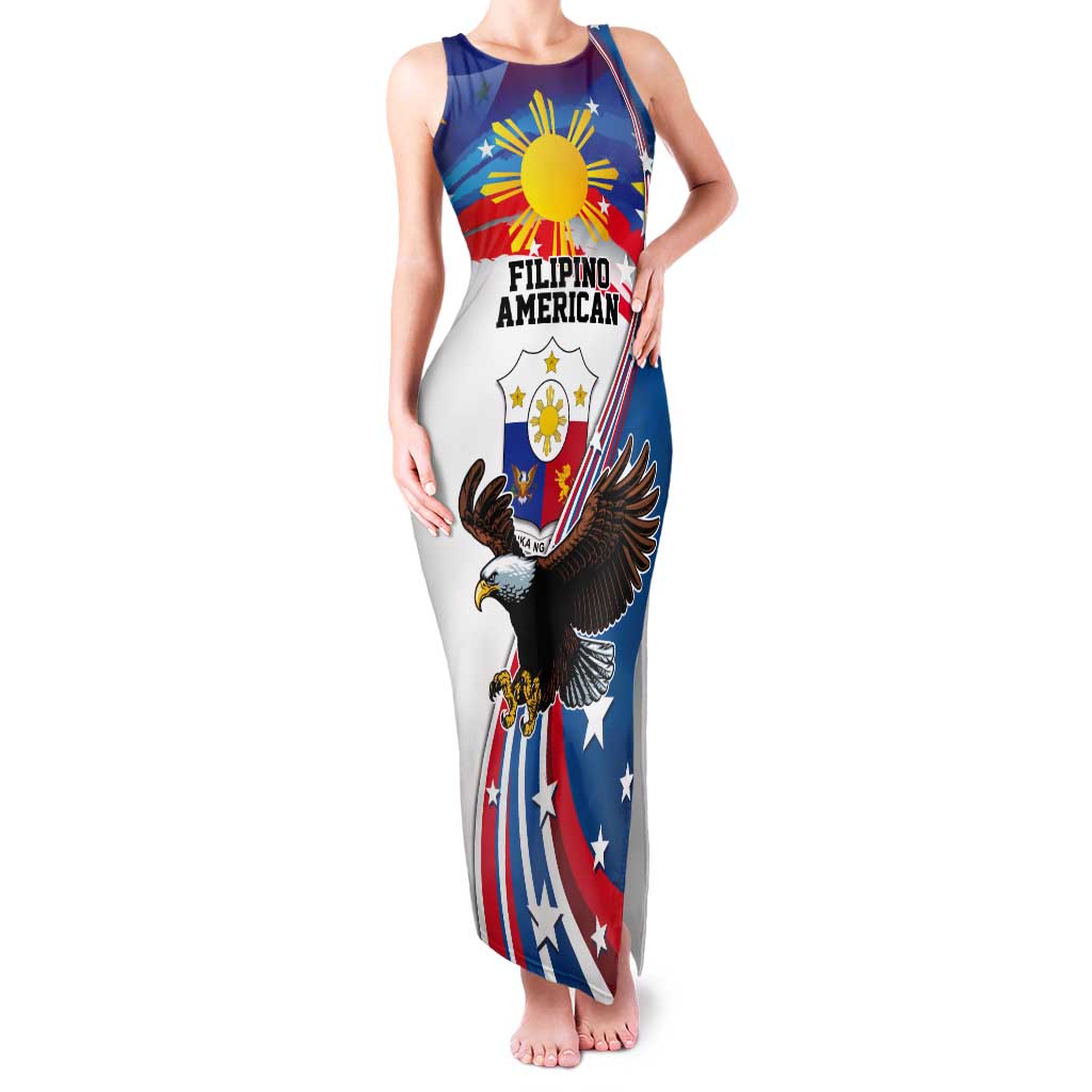 Personalized Filipino-American Tank Maxi Dress The Eight-Rayed Sun with Bald Eagle LT9 Women Blue - Polynesian Pride