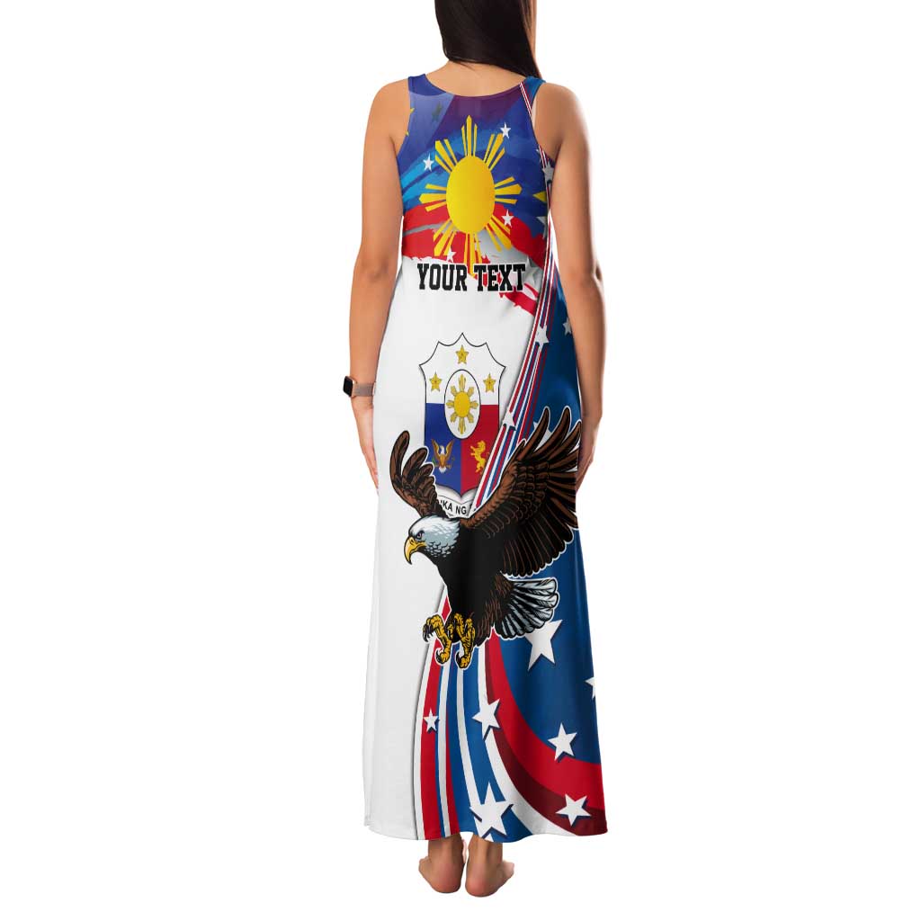 Personalized Filipino-American Tank Maxi Dress The Eight-Rayed Sun with Bald Eagle LT9 - Polynesian Pride