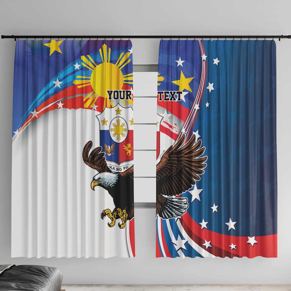 Personalized Filipino-American Window Curtain The Eight-Rayed Sun with Bald Eagle LT9 With Hooks Blue - Polynesian Pride