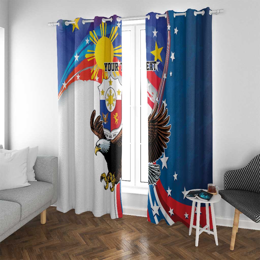 Personalized Filipino-American Window Curtain The Eight-Rayed Sun with Bald Eagle LT9 With Grommets Blue - Polynesian Pride