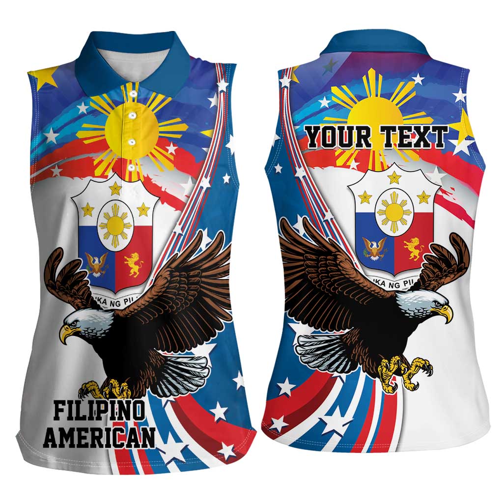 Personalized Filipino-American Women Sleeveless Polo Shirt The Eight-Rayed Sun with Bald Eagle