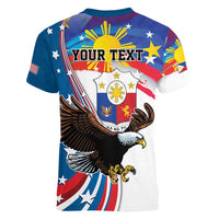 Personalized Filipino-American Women V-Neck T-Shirt The Eight-Rayed Sun with Bald Eagle LT9 - Polynesian Pride
