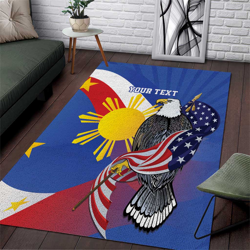 Personalized Filipino-American Area Rug Philippines Coat Of Arms with Bald Eagle