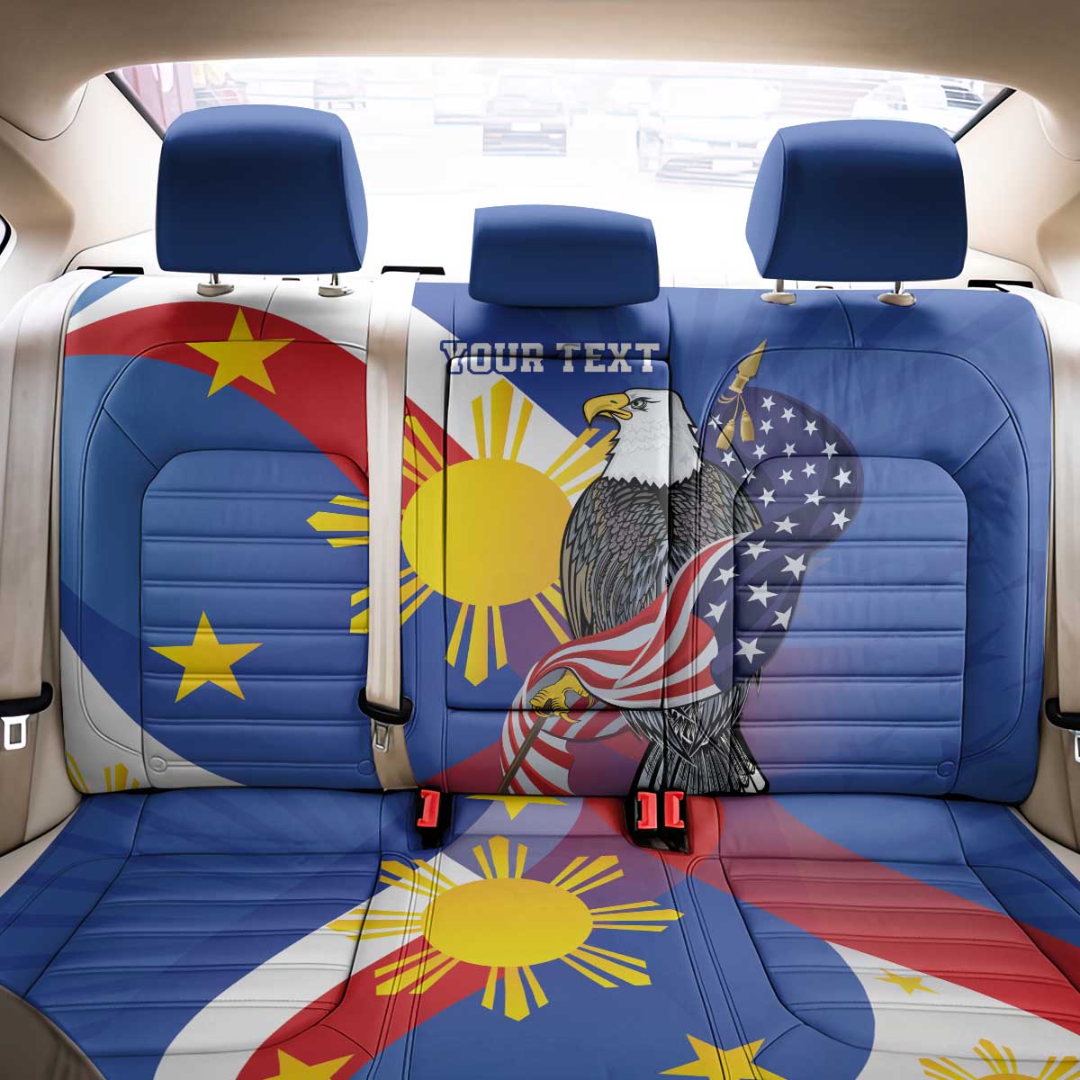 Personalized Filipino-American Back Car Seat Cover Philippines Coat Of Arms with Bald Eagle