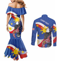 Personalized Filipino-American Couples Matching Mermaid Dress and Long Sleeve Button Shirt Philippines Coat Of Arms with Bald Eagle