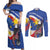 Personalized Filipino-American Couples Matching Off Shoulder Maxi Dress and Long Sleeve Button Shirt Philippines Coat Of Arms with Bald Eagle