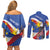 Personalized Filipino-American Couples Matching Off Shoulder Short Dress and Long Sleeve Button Shirt Philippines Coat Of Arms with Bald Eagle