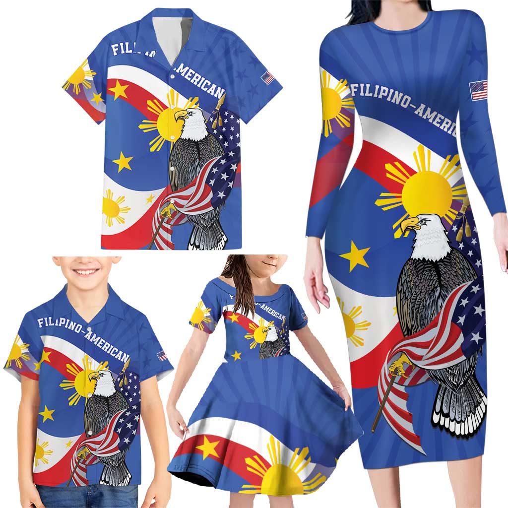 Personalized Filipino-American Family Matching Long Sleeve Bodycon Dress and Hawaiian Shirt Philippines Coat Of Arms with Bald Eagle