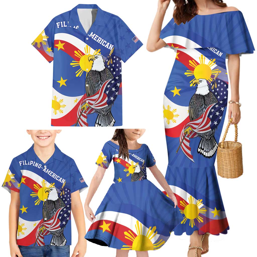 Personalized Filipino-American Family Matching Mermaid Dress and Hawaiian Shirt Philippines Coat Of Arms with Bald Eagle