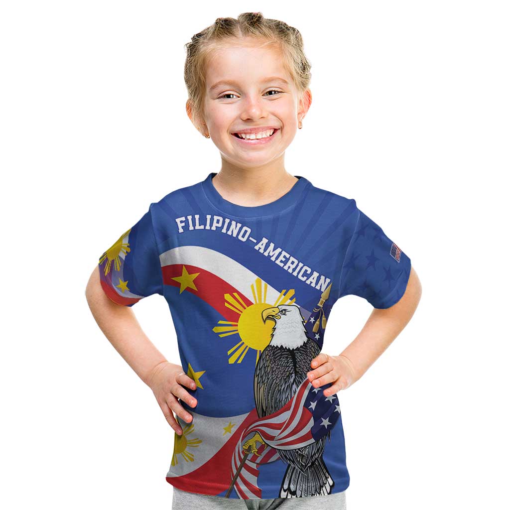 Personalized Filipino-American Kid T Shirt Philippines Coat Of Arms with Bald Eagle