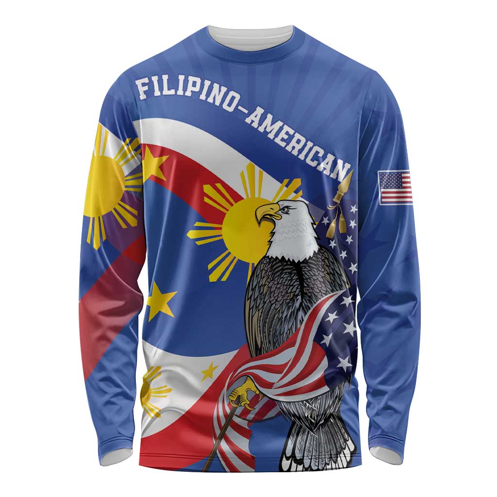 Personalized Filipino-American Long Sleeve Shirt Philippines Coat Of Arms with Bald Eagle