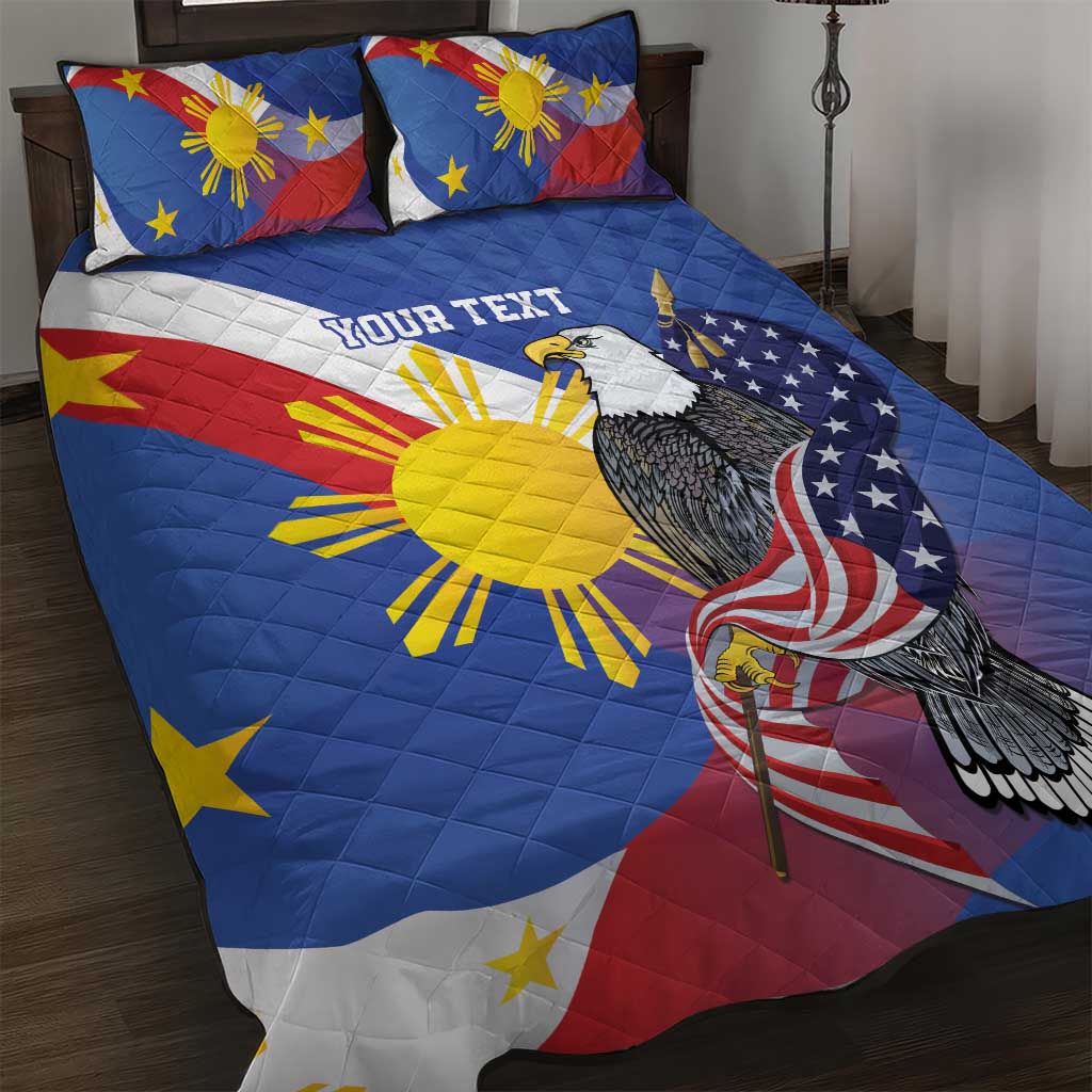 Personalized Filipino-American Quilt Bed Set Philippines Coat Of Arms with Bald Eagle