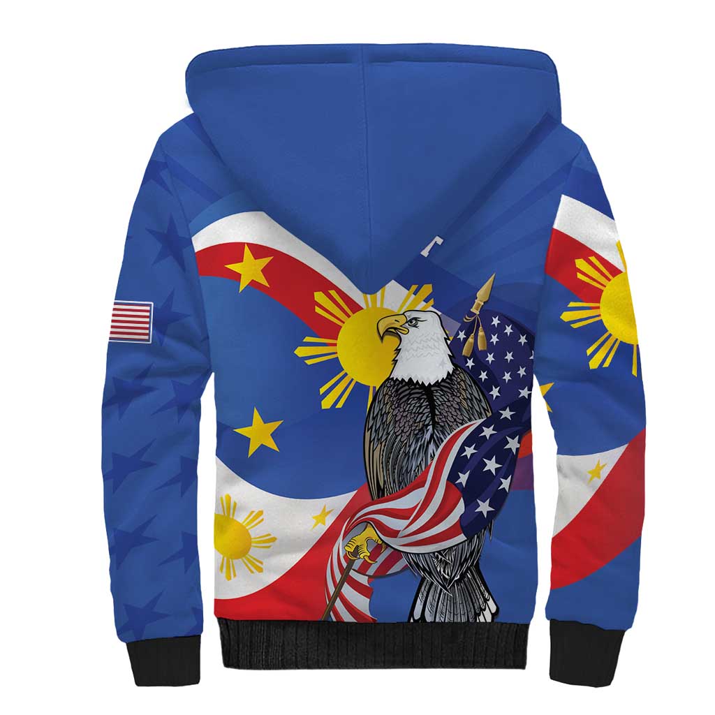 Personalized Filipino-American Sherpa Hoodie Philippines Coat Of Arms with Bald Eagle