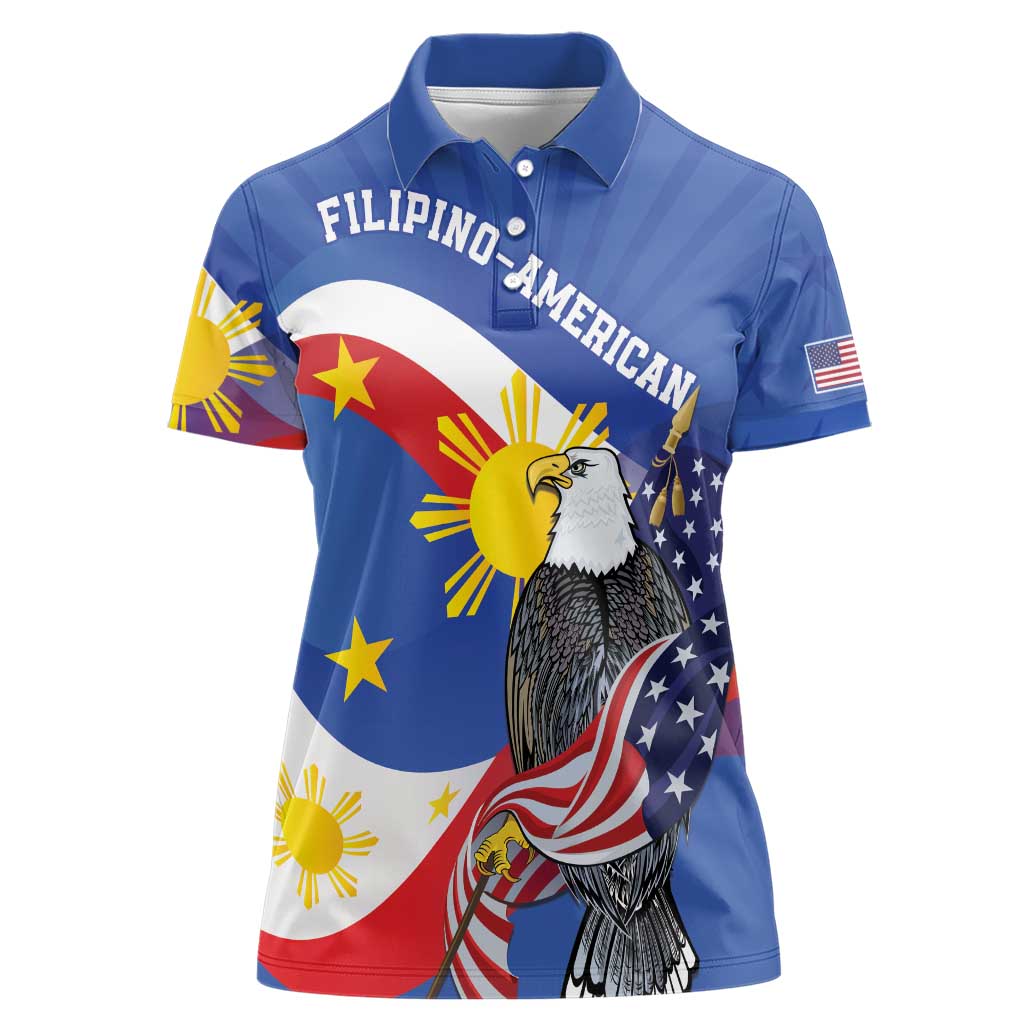 Personalized Filipino-American Women Polo Shirt Philippines Coat Of Arms with Bald Eagle