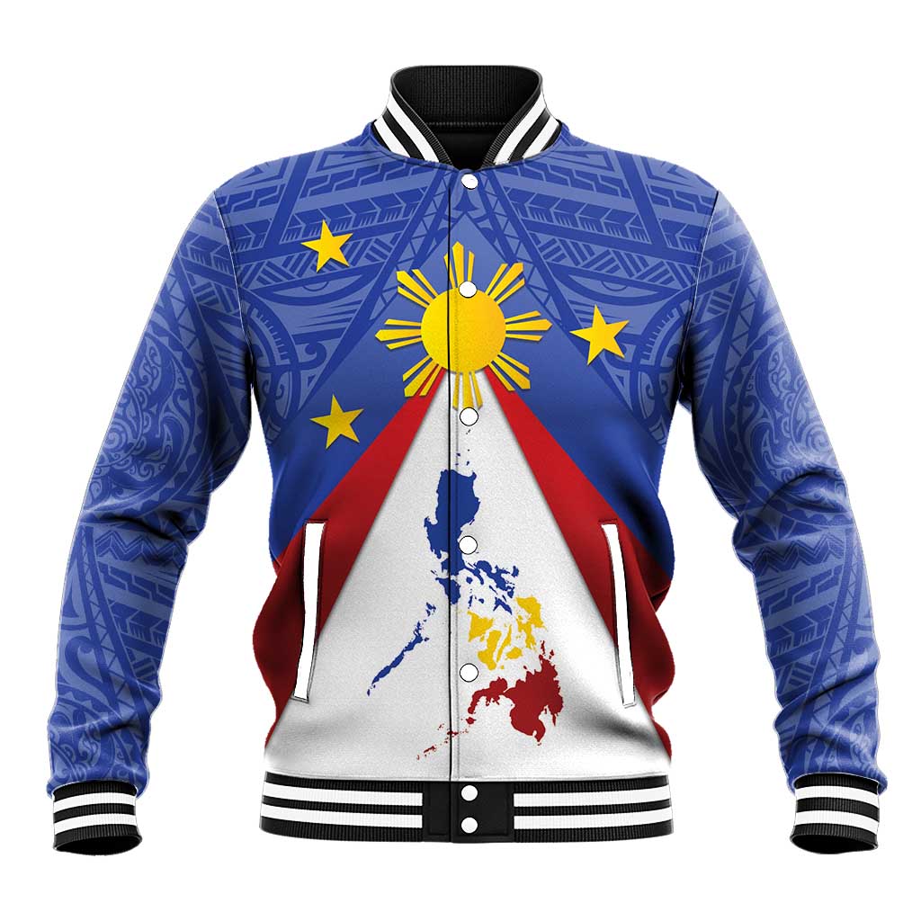 Personalized Pilipinas Eight-Rayed Sun Baseball Jacket Philippines Map With Polynesian Style