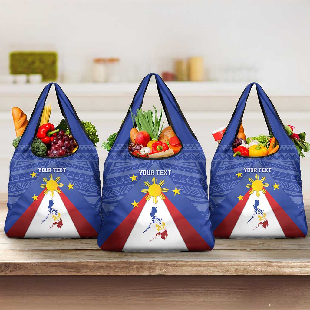 Personalized Pilipinas Eight-Rayed Sun Grocery Bag Philippines Map With Polynesian Style