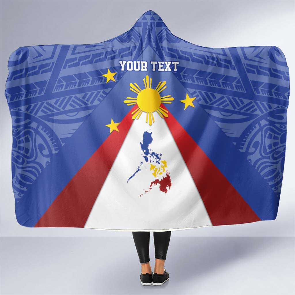 Personalized Pilipinas Eight-Rayed Sun Hooded Blanket Philippines Map With Polynesian Style