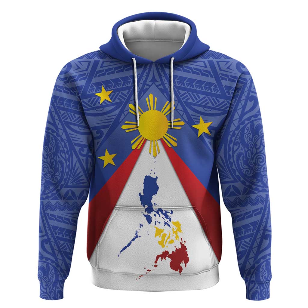 Personalized Pilipinas Eight-Rayed Sun Hoodie Philippines Map With Polynesian Style