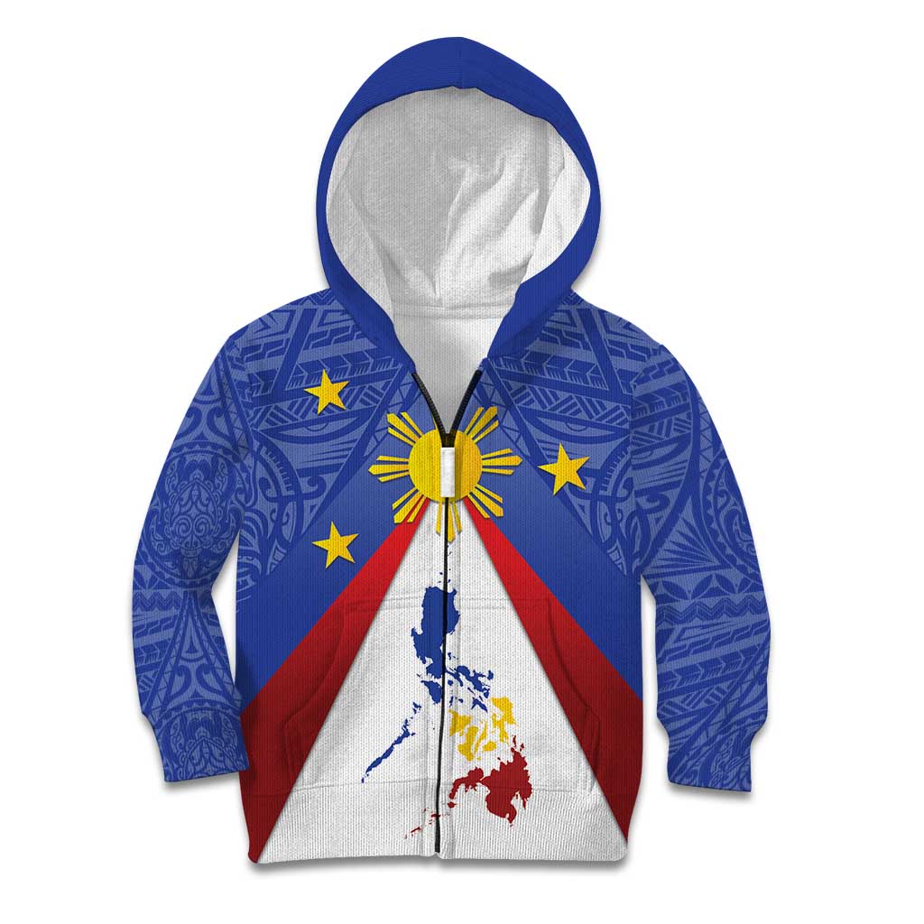 Personalized Pilipinas Eight-Rayed Sun Kid Hoodie Philippines Map With Polynesian Style