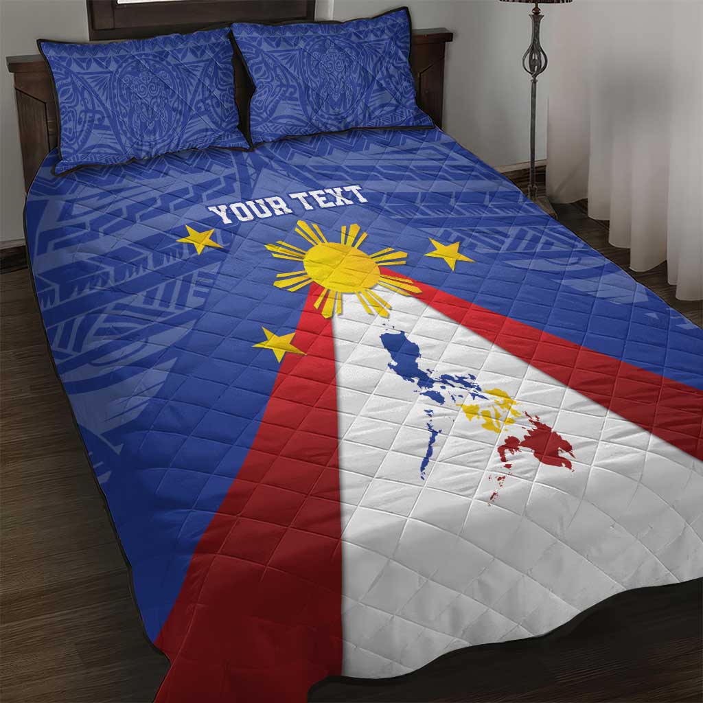 Personalized Pilipinas Eight-Rayed Sun Quilt Bed Set Philippines Map With Polynesian Style