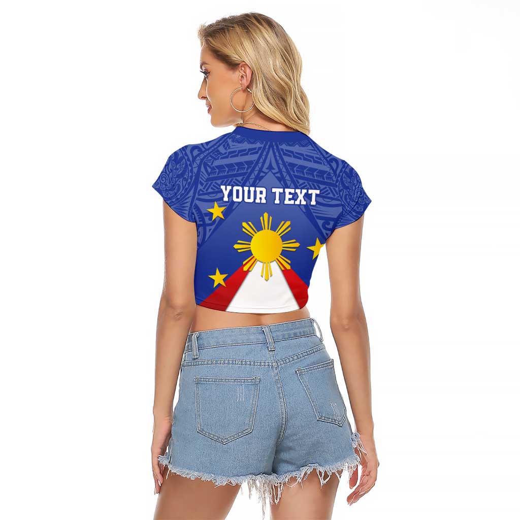 Personalized Pilipinas Eight-Rayed Sun Raglan Cropped T Shirt Philippines Map With Polynesian Style