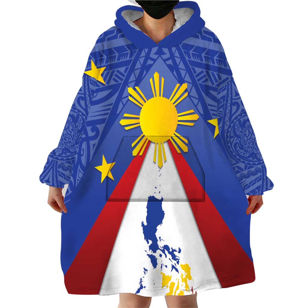 Personalized Pilipinas Eight-Rayed Sun Wearable Blanket Hoodie Philippines Map With Polynesian Style