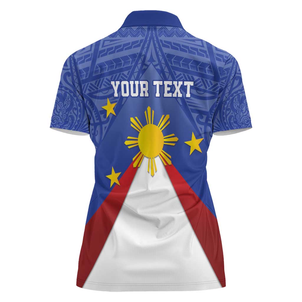 Personalized Pilipinas Eight-Rayed Sun Women Polo Shirt Philippines Map With Polynesian Style