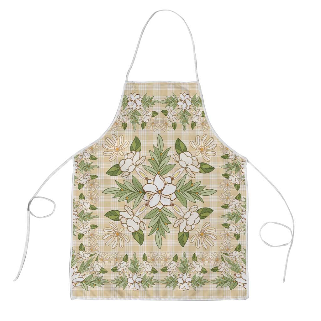 Squares Maile Leaf Apron Beige Palaka Hawaiian Quilt Pattern - Polynesian Pride