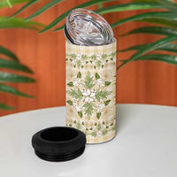 Squares Maile Leaf 4 in 1 Can Cooler Tumbler Beige Palaka Hawaiian Quilt Pattern - Polynesian Pride