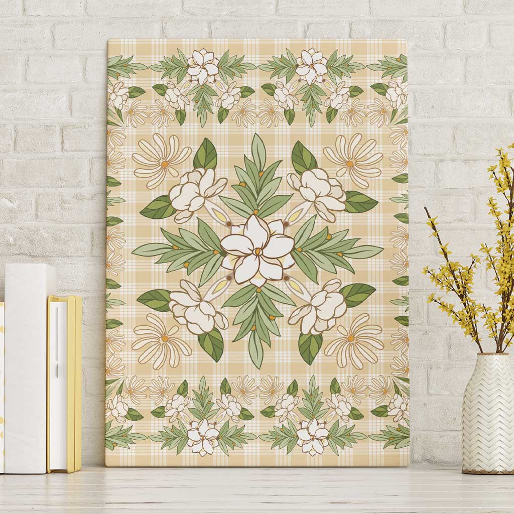 Squares Maile Leaf Canvas Wall Art Beige Palaka Hawaiian Quilt Pattern - Polynesian Pride
