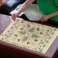 Squares Maile Leaf Puzzle Beige Palaka Hawaiian Quilt Pattern - Polynesian Pride