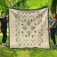 Squares Maile Leaf Quilt Beige Palaka Hawaiian Quilt Pattern - Polynesian Pride