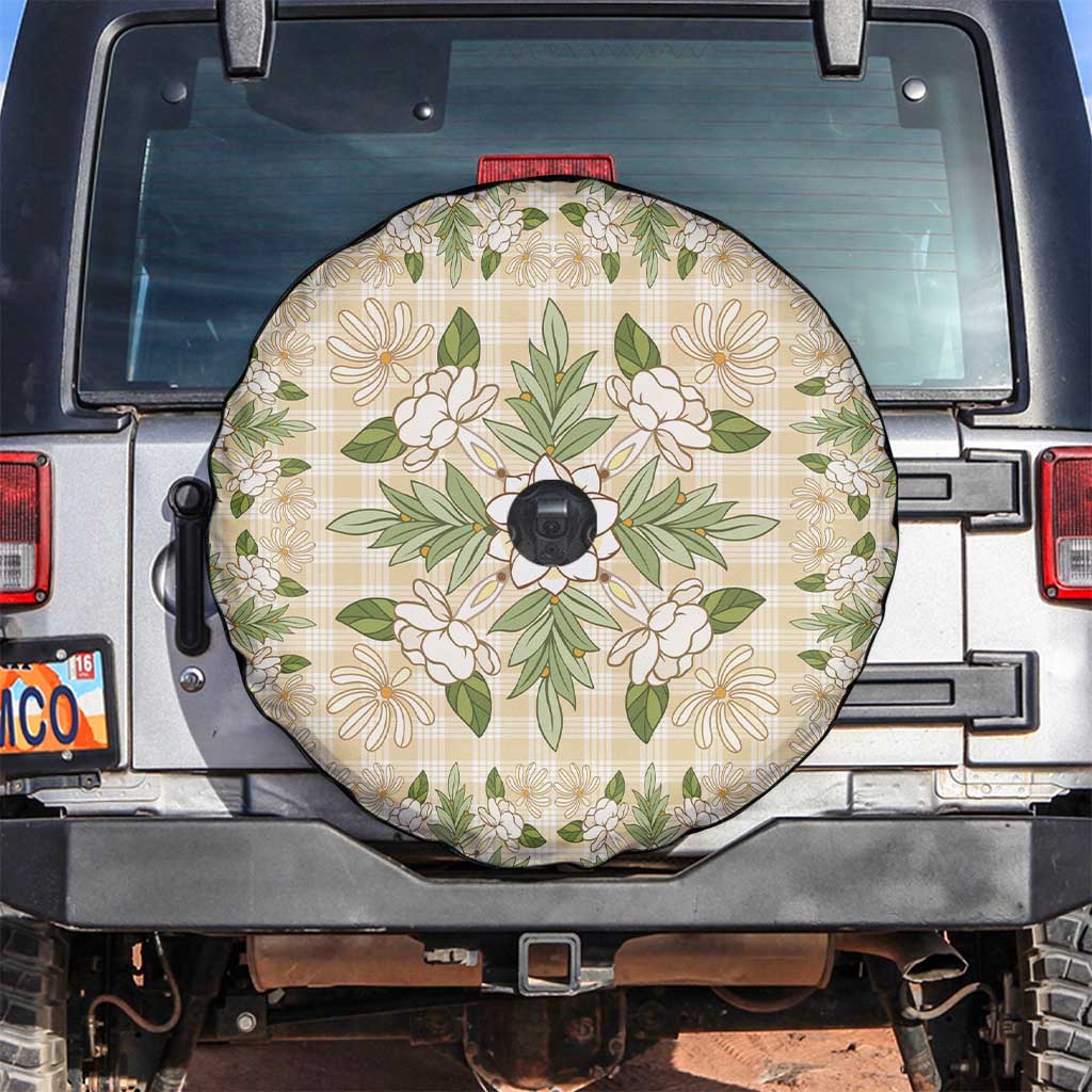 Squares Maile Leaf Spare Tire Cover Beige Palaka Hawaiian Quilt Pattern - Polynesian Pride